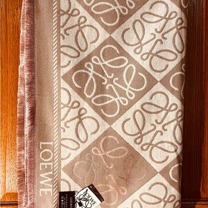 Loewe Tan and Cream Logo Scarf
